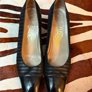 Salvatore Ferragamo Black Ribbed Heels